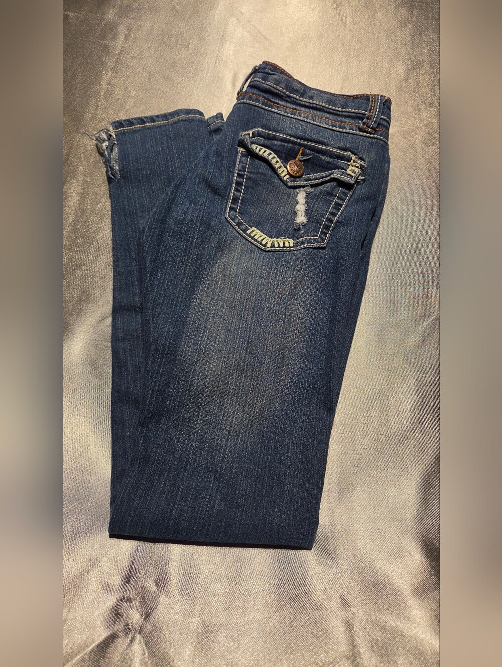 VIP Jeans 3/4 Size Dark Blue Women's Distressed Skinny Jeans